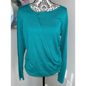 Cato Size Large Green Faux Wrap Long Sleeve Shirt NWT